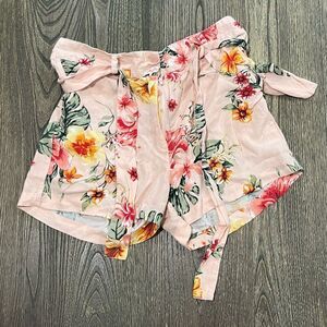 Myra Bag Floral Charm Shorts High Rise Tie Belt Rayon Pockets Pink Multi Size M